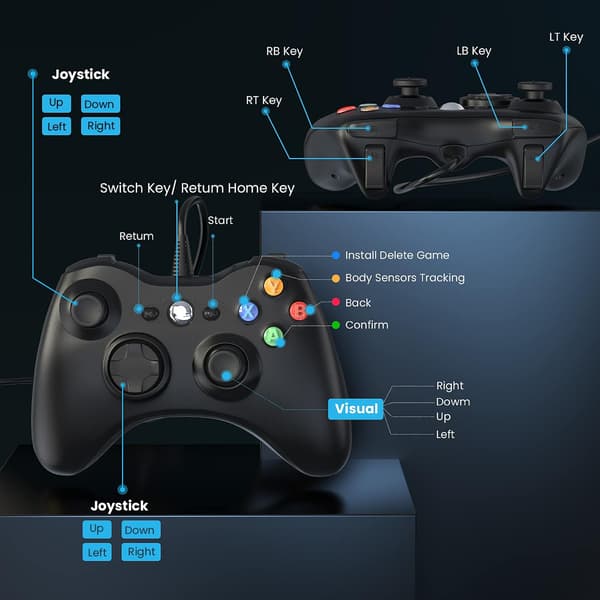 Wired Controller for Xbox 360, Game Controller for 360 with Dual Vibration Turbo Compatible with Xbox 360/360 Slim and PC Windows 7, 8, 10
