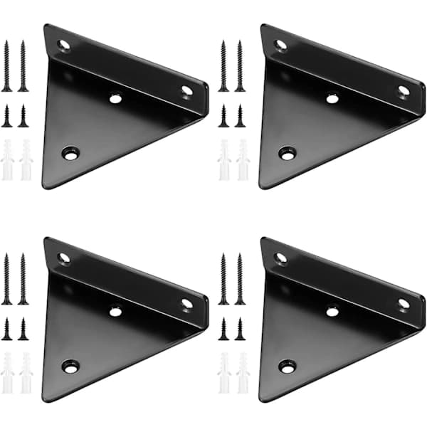 4-pack flytande hyllkonsoler, osynliga triangulära väggkonsoler, dolda väggfästen för hyllor, svarta-XF4-