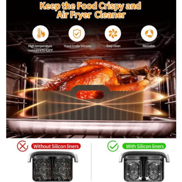 4-osainen lisävarustesetti, Air Fryer silikonimuotti Double Stack XL SL400EU, Foodi Max AF500EU, AF400EU, AF451EU, AF300EU, 7.6 - 10.4 L friteerauskeittimelle, sarja