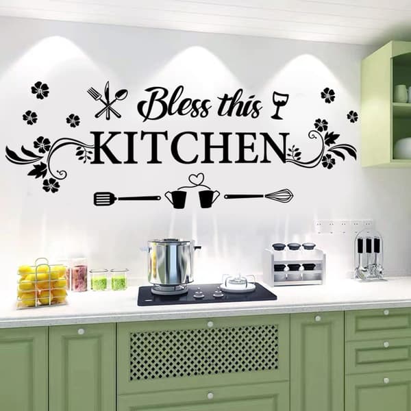Kitchen Wall Decor Sticker Kitchen Quote Bless This Kitchen Wall Decals Flower Art Removable DIY Vinyl Wall Stickers for Kitchen