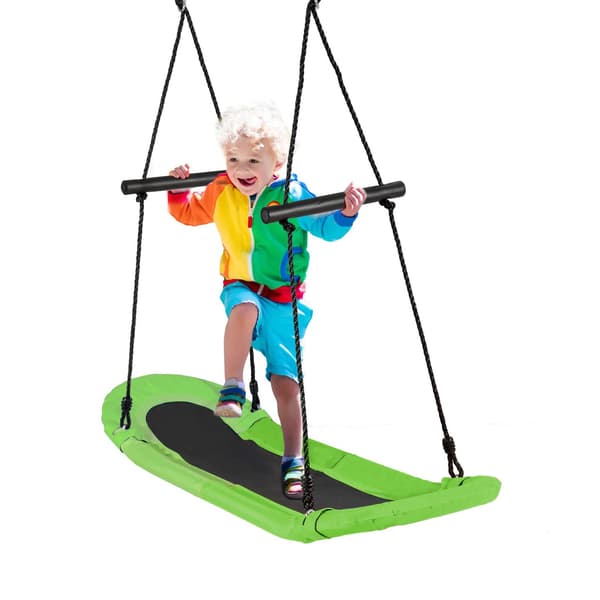 Bogunga barnträdsgunga med 100-180cm justerbar rephängande gunga grön 123x45cm