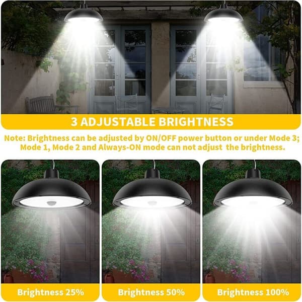 Utendørs solcellelamper, 78 LED 4-modus solcellependellampe med bevegelsessensor, fjernkontroll, 360° justerbart solcellepanel, IP65 vanntett solcelle
