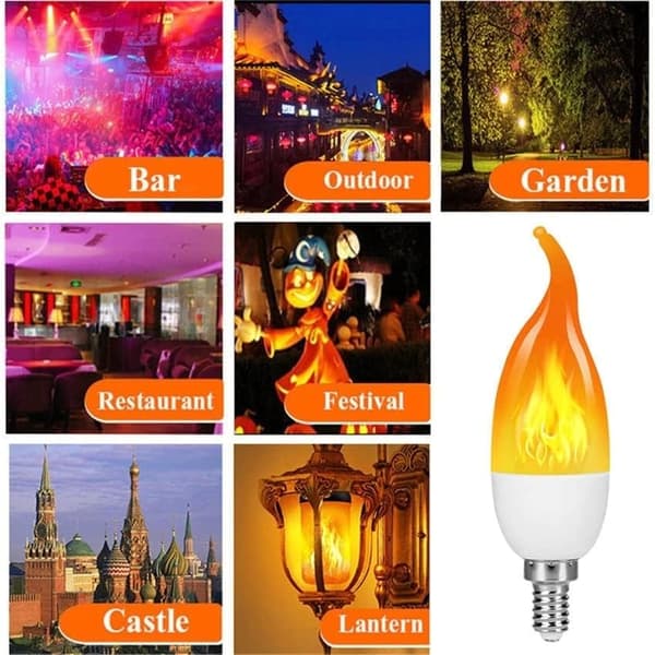 4-pakning 2W E14 LED-flammepærer med 3 lysmoduser for Halloween