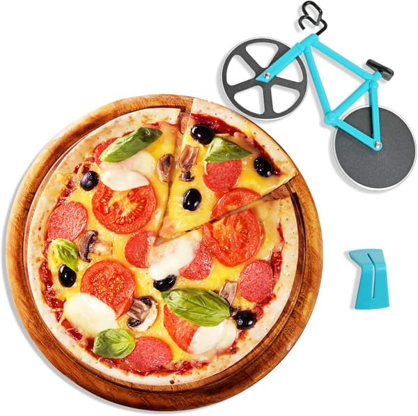 Pizzakutter, Sykkelpizzakutter Hjul Doble Rustfrie Stål Super skarpe Blader Kutter med Non-stick Belegg