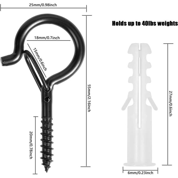 20 Hooks, Screw Hook, Heavy Duty Fastener, Mounting Hook, Ceiling Hooks, Wall Hook, All-purpose Hook for Teacup, Plant, Lamp, Home Office