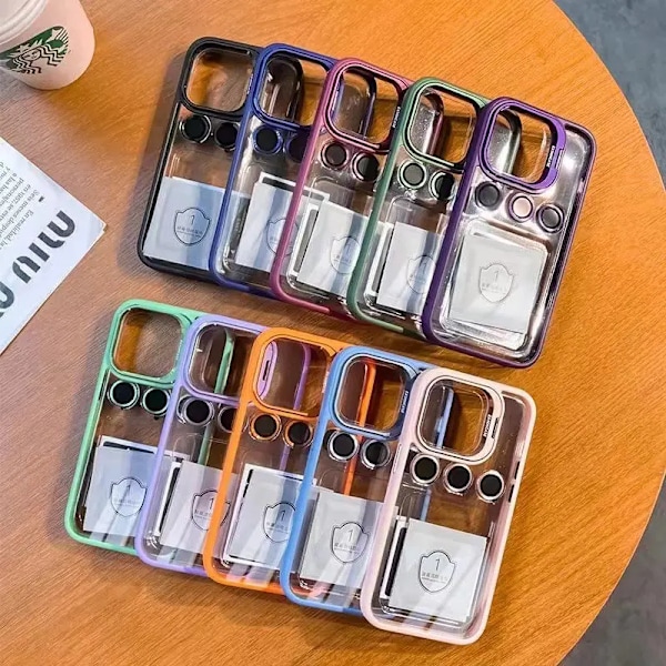 Metall Linsskyddsring Ställ Telefonfodral För IPhone 15 12 13 14Pro Max 11 Kameraglasskydd Transparent Stötsäkert Skal Marinblå Navy Blu Navy Blue for iphone14ProMax(6.7")
