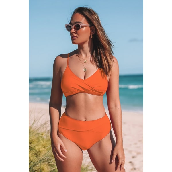 Ensfarget bikinisett med V-hals Orange L