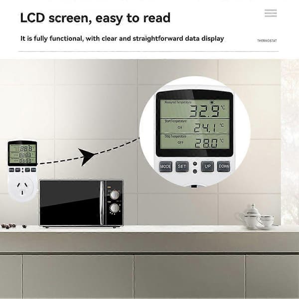 Intelligent Digital Temperaturregulator AU Strømafbryder Stikkontakt 10(2)A 240V- Max.2400W.U LCD-display