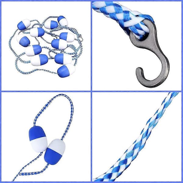 Safety Float Line for Pool with Hooks, Blue and White Divider Line, Pool Accessories