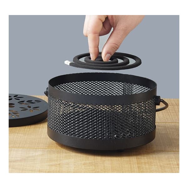 Sandalwood Incense Holder, Fireproof Incense Coil Burner with Lid, Fireproof Mosquito Coil Holder, Tray, Black