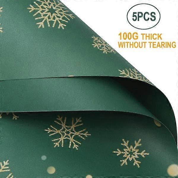 Julklappspapper 70x50 cm, 5 ark med band, julklappar, förpackningsmaterial, grönt presentpapper