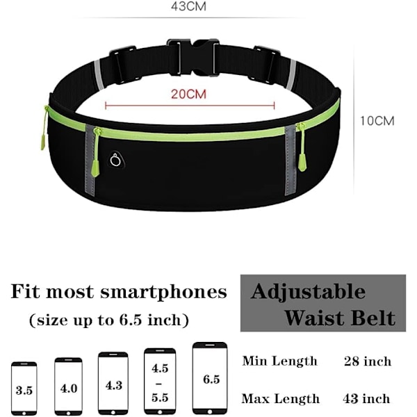 Running Waist Bag, Vattentät Midjeväska, Löparbälte, Nattreflekterande Bälte, Lämplig för Alla Mobiltelefoner