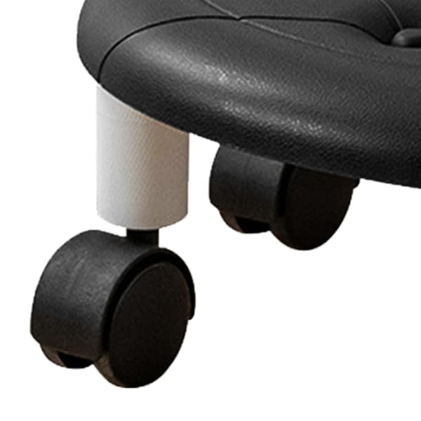 Round Low Rolling Stools Faux Leather Universal Wheels Small Rolling Stool Swivel Stool High Weight Capacity for Home Black
