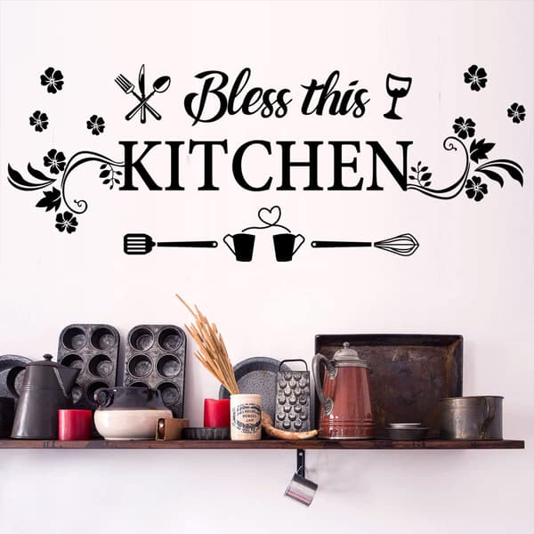 Kitchen Wall Decor Sticker Kitchen Quote Bless This Kitchen Wall Decals Flower Art Removable DIY Vinyl Wall Stickers for Kitchen