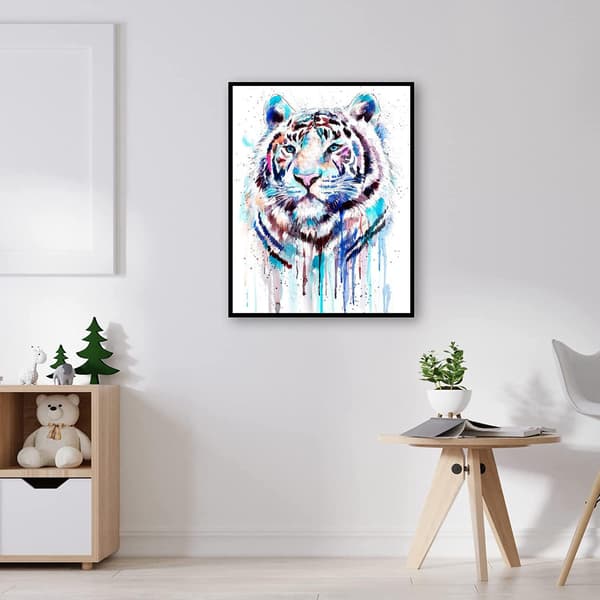 Gør-det-selv 5D Diamantmaleri Sæt til Voksne Hvid Tiger Rhinestone Comp