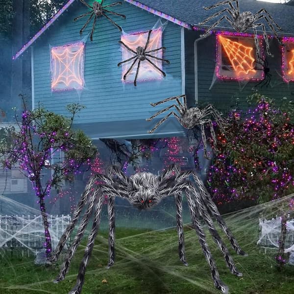 2-pak gigantiske behårede edderkoppdekorationer til Halloween med trekantede S