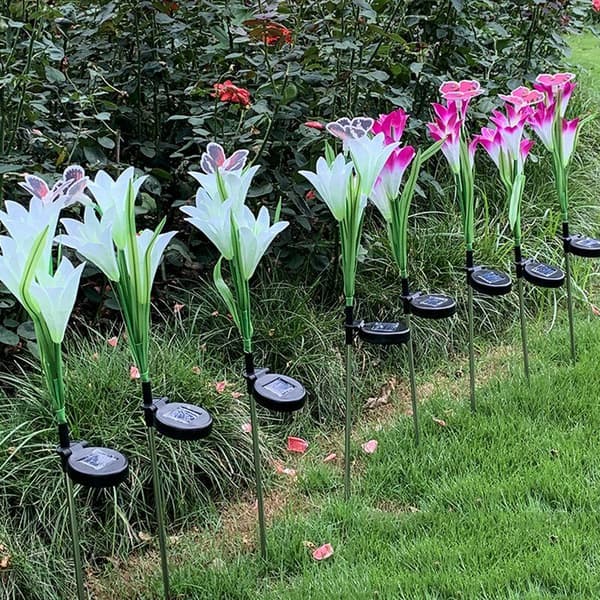 4-pak solcellelamper til haveliljer, 4 LED-lys med flere farver til solcellelandskab