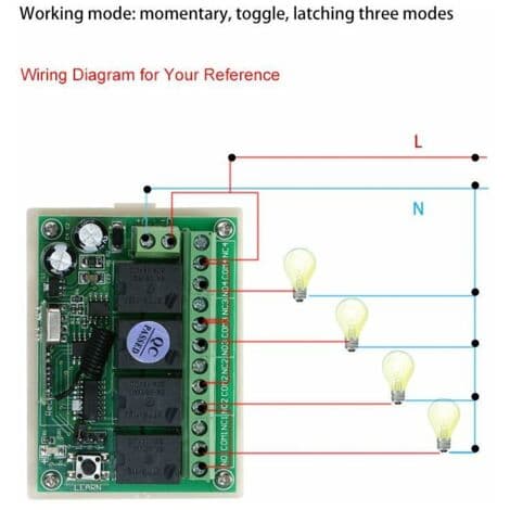 12V 4-Channel DC Controller - 4-Button 433MHz Remote Control - Momentary, Toggle, and Latching Modes - Up to 16 Connected Devices - AK-FS04A