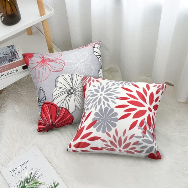 Sofa pudebetræk 45x45 Abstrakt røde og grå blomster pudebetræk