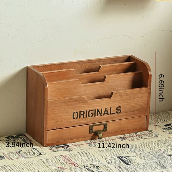 Desktop Storage Organizer with Drawer Multi-layer Desktop Storage Box Wooden Desk Letter Rack Desk Accessories