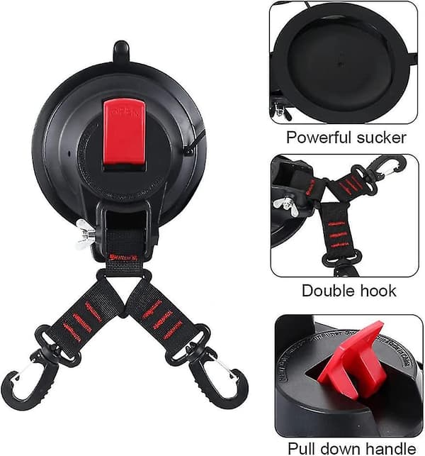 Yaju Heavy Duty Suction Cup Anchor with Fastening Hooks, Multi-functional Camping Tarp Accessory as Car Side Awning (2 Pcs Black)