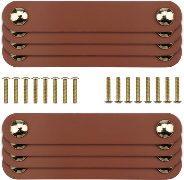 (Brown) 8 Pcs Leather Handles, Leather Drawer Handles, Leather H