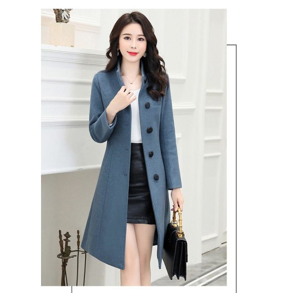 Women Autumn Winter Thick Long Woolen Coat Casual Single Breasted Blue Jacket Female Autumn Winter