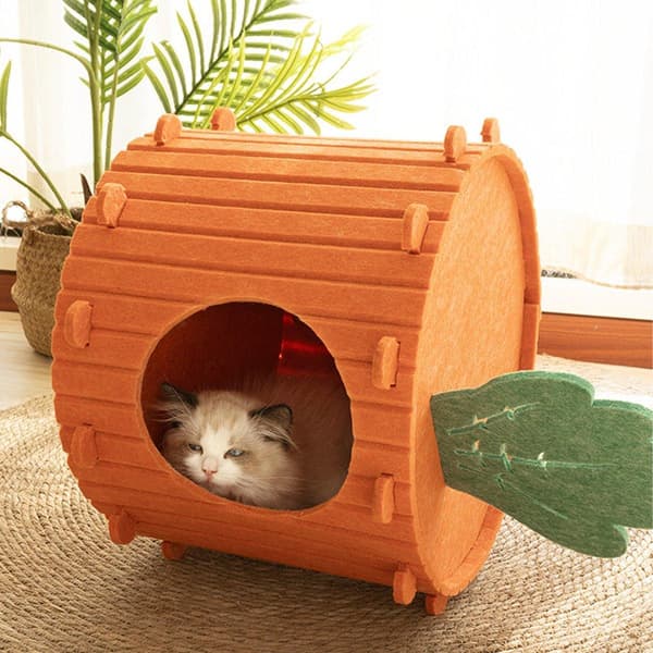 Semi-Closed Felt Cat Bed Soft Scratch Relaxation Warm Carrot Cave House