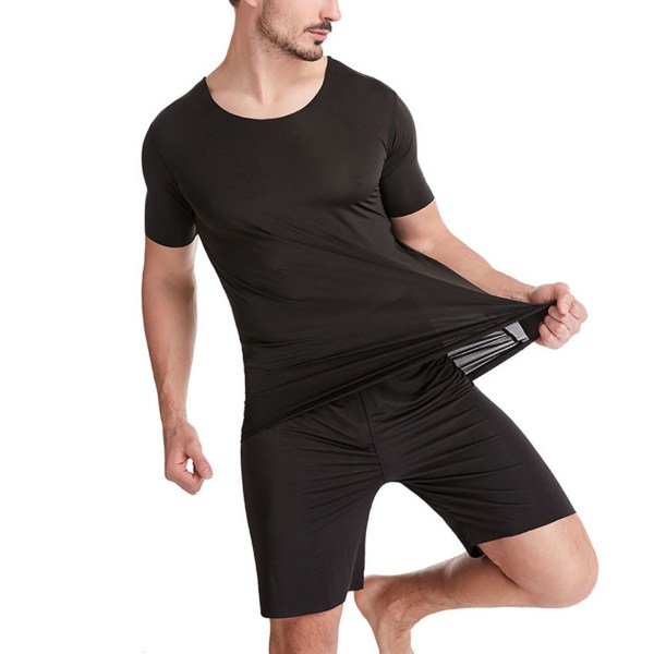 Pyjamasset för män Casual Kortärmade T-shirts + shorts Hemkläder, Färg: Svart, Storlek: L