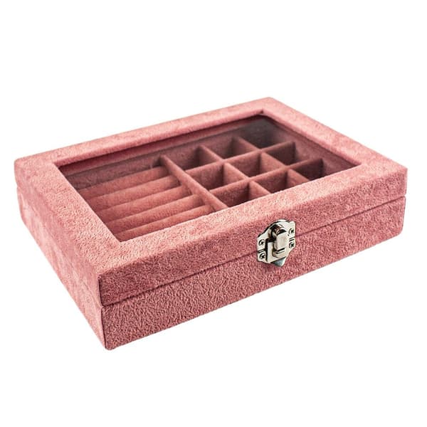 Smykkeskrin, fløyel - rosa