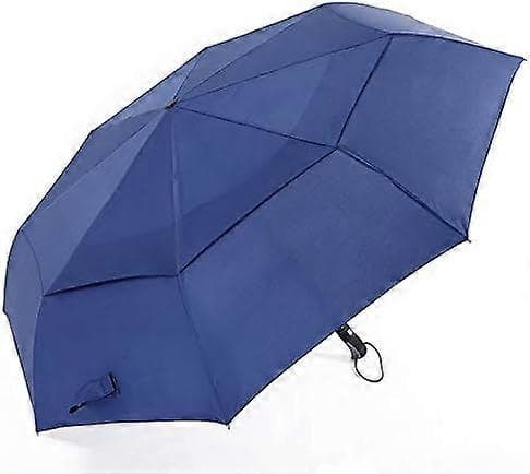 62\" Windproof Golf Umbrella with Automatic Folding, Double Canopy, Ventilated Design, UPF 50+, Navy Blue Travel Umbrella