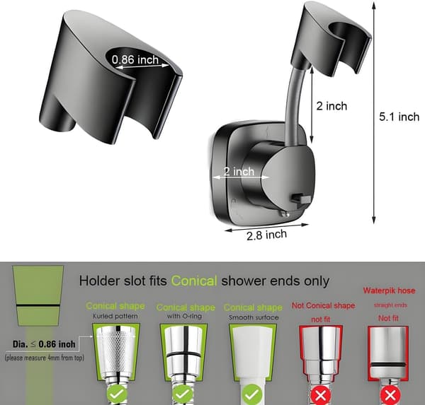 Suction Cup Shower Head Holder Adjustable Angle Spring Arm Flexible Wall Mount for Shower Hose Removable Handheld Bracket with Vacuum Lock