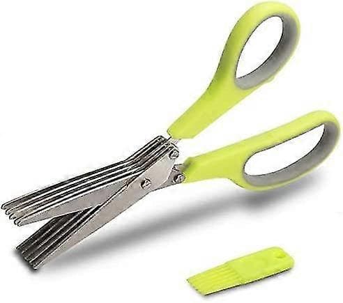 Multifunctional Kitchen Scissors with 5 Stainless Steel Blades and Cleaning Comb (Green)