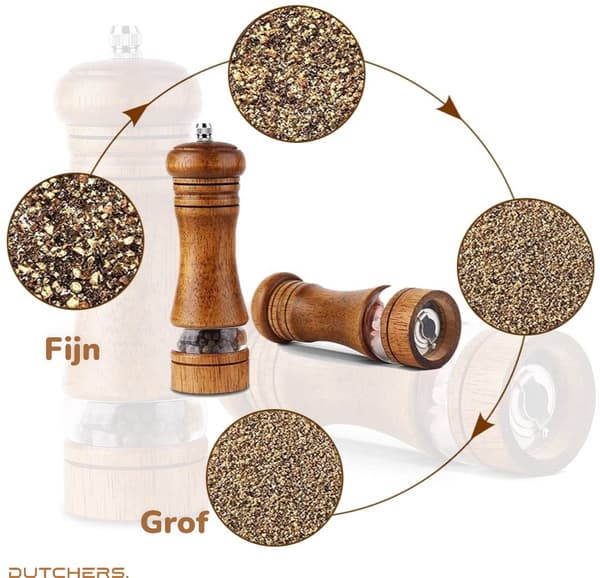 Oak Wood Salt and Pepper Grinder Set, 2-Pack, Manual Adjustable Ceramic Grinder with Acrylic Window, for Kitchen Cooking and Dining Table
