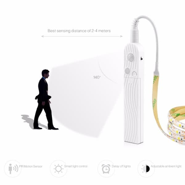 Garderobebelysning Varmhvid LED-strip Bevægelsessensor