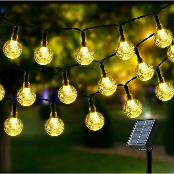 Solcellelysslynger, 100 LED 12M Varmhvite Krystallkulelys, 8 moduser Vanntette Solcellelamper, For Utendørsdekorasjon, Hager, Terrasser, Bryllup