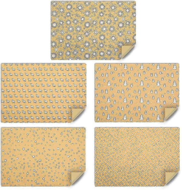 Kraft Christmas Wrapping Paper Roll, Gift Wrap 5 Patterns 99 cm X 43 cm