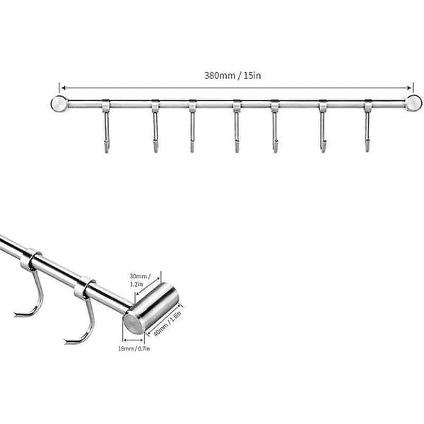 Kitchen Wall Rack Wall Mounted Kitchen Utensil Storage Rack with 7 Hooks, for Hanging Kitchen Utensils - Soup Ladle, Pot, Pan, Drain, Glove, Kn