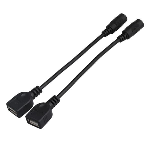 2 stk DC-strømkabel USB hun til DC 155x18mm hun forlængerkonverter