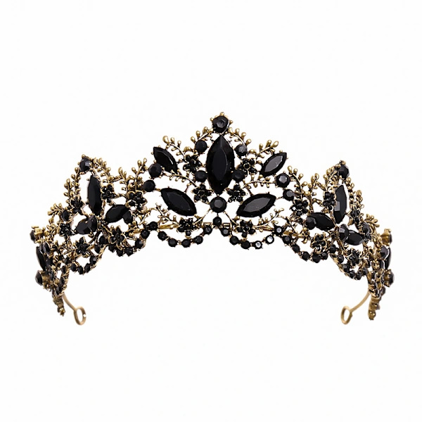 Svart Tiara for kvinner Gullkrone for jenter Bryllup