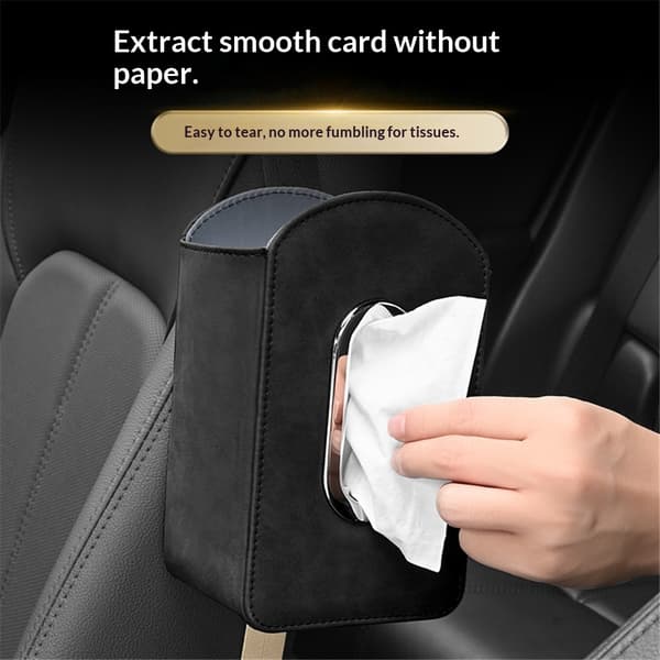 Car Seat Organizer, Suede Leather Tissue Holder Fits Kleenex Tissues (Black)