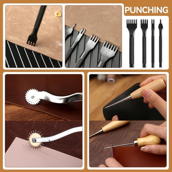 Leather Tools 40 Pieces, Leather Craft Set, Leather Tool Set / Hand Tools for Leather – Waxed Thread, Awl, DIY, Sewing