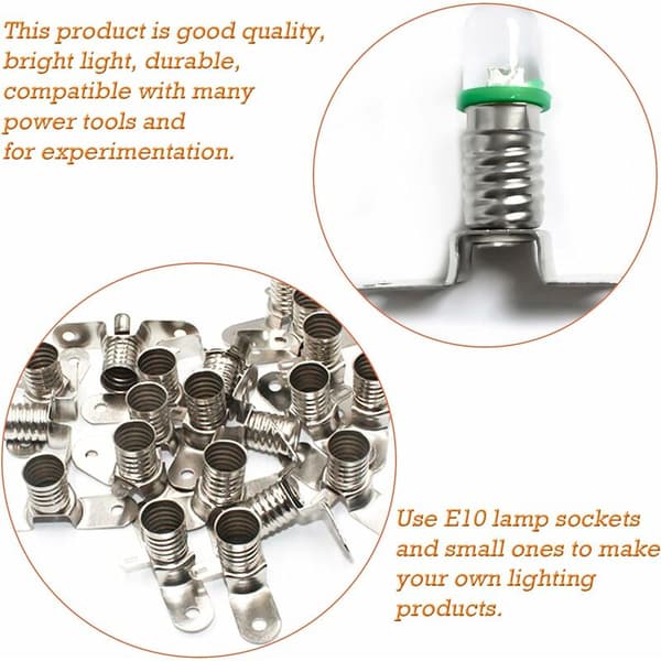 E10 Glødelampefatning E10 LED-pærer 20 stk. 6V E10 med loddeterminaler til hjemmeforsøg, kredsløb, elektrisk testtilbehør