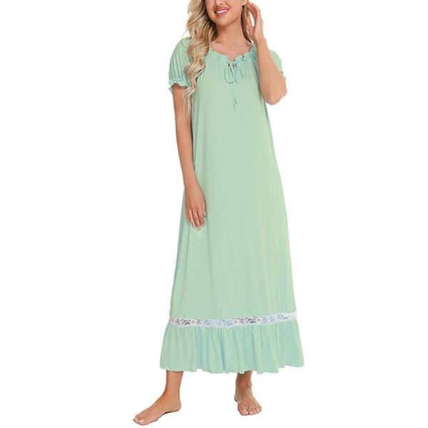 Nattlinnen för kvinnor Hem Pyjamas Nattlinne med snörning Kortärmad lång sömnklänning Badrum Grön storlek L