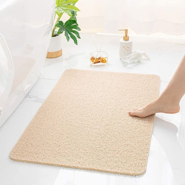 Skridsikker bademåtte, brusemåtte til badekar, Loofah PVC bademåtte til vådrum, tørrende beige