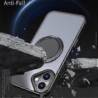 Kompatibelt mobilskall til iPhone 16 med ringstativ, bakside kompatibel med MagSafe (Svart)