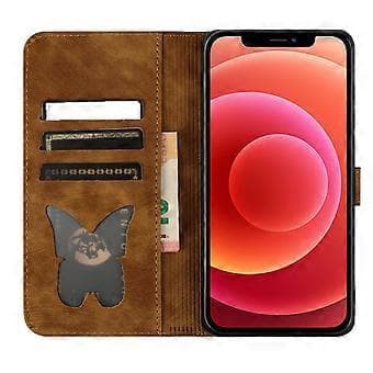 Compatible with iPhone 12 Pro Max Embossed Butterfly Cat Wallet Case with Card Slots Kickstand Case - Brown Brown