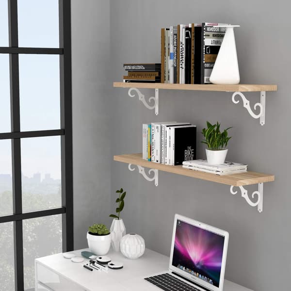 Decorative Shelf Brackets, Wall Mounted Floating Shelf Bracket for DIY Open Shelving, 2-Pack L-Shaped Heavy Duty White