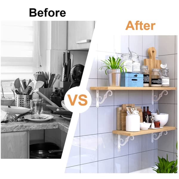Decorative Shelf Brackets, Wall Mounted Floating Shelf Bracket for DIY Open Shelving, 2-Pack L-Shaped Heavy Duty White
