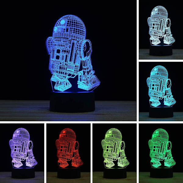 3D Illusion LED Robot Natlampe, 7 Farve Gradient Touch Switch